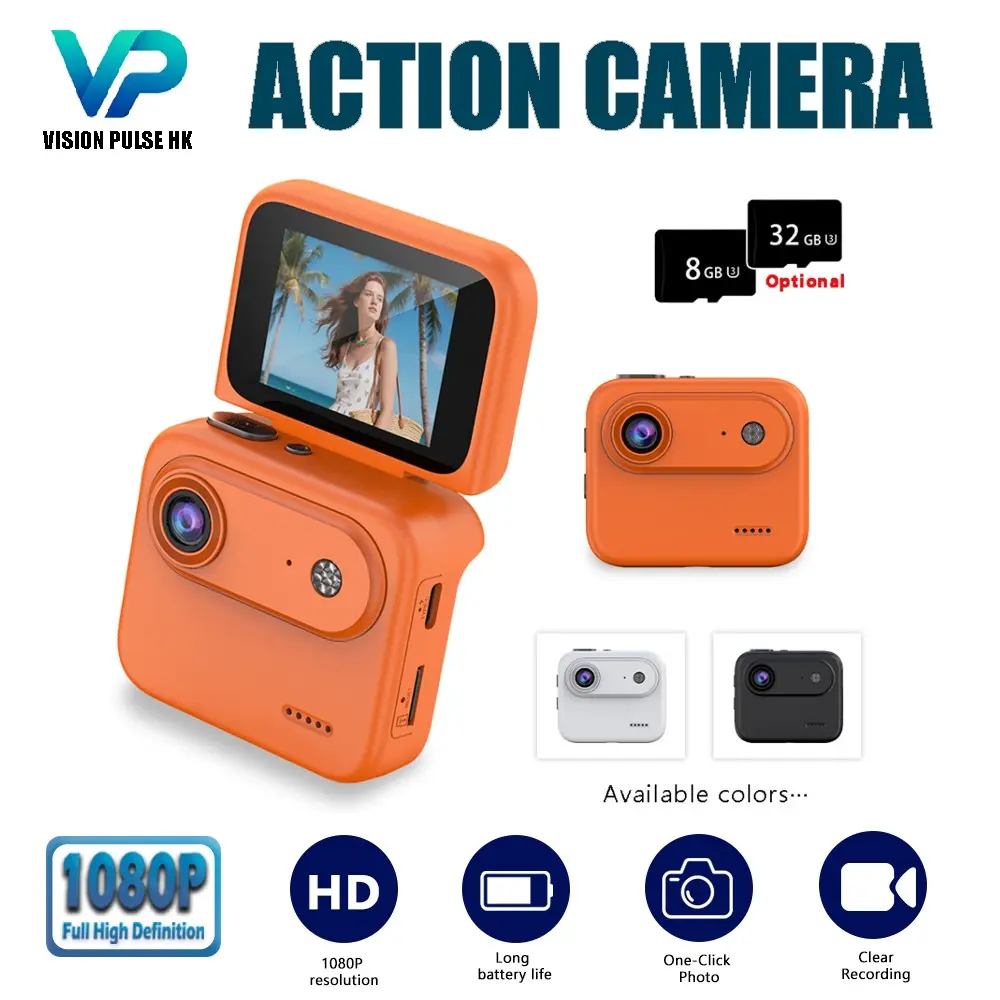 1080P Wearable Pocket Action Camera 140° Wide Flip Preview Screen Hands-Free Body Recorder 200 Mins Long Battery Swappable MicroSD Optional 8GB 32GB Mini Vlog Cam for Cycling Ski Hiking Outdoor First-Person Vlogging