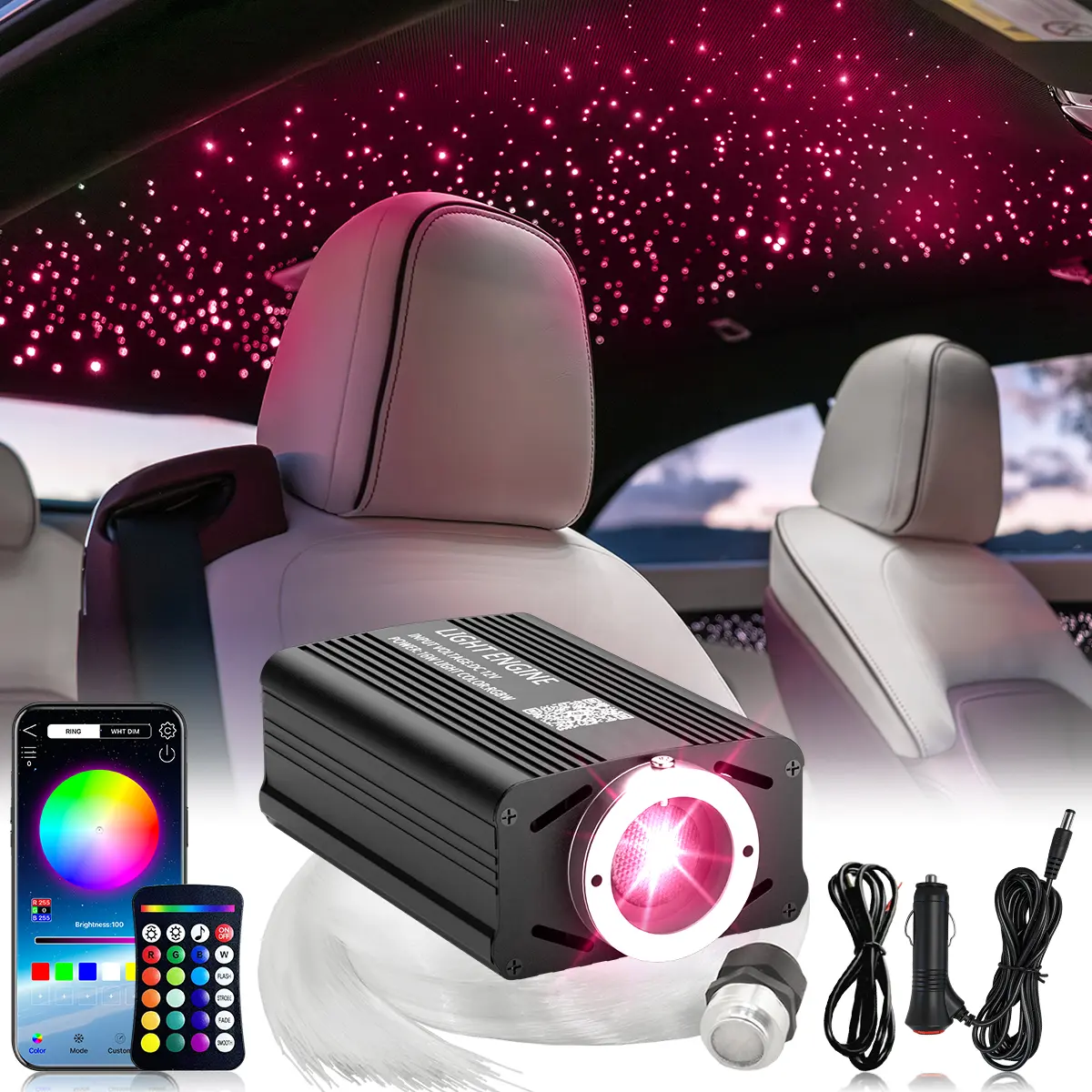 1000PCS*2M Fiber Optic Starlight Headliner Kit RGB Car Home Ceiling Star Light APP Control Interior Roof Decor Lamp for SUV Truck RV