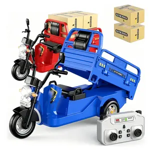Mini Remote Control Cargo Tricycle Toy, 2.4g RC Dump Truck with Loading Platform, Front Light & Sound, USB Rechargeable, Kids Gift