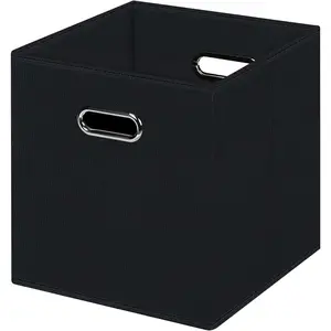 Black Foldable Fabric Storage Cube Organizer Bins with Dual Handles, Fabric Storage Baskets for Home Storage Organization