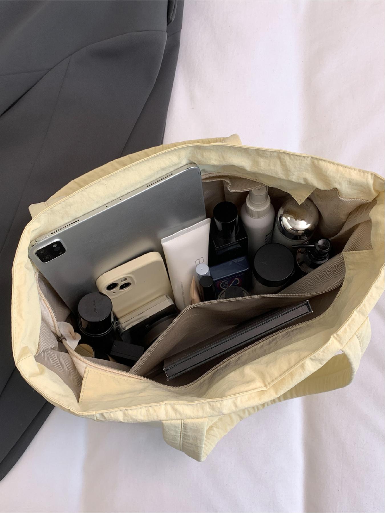 Women's Solid Color Quilted Tote Bag, Fashionable Large Capacity Shoulder Bag for Work & Daily Used, Casual Trendy Versatile High-quality Daily Commuting Bag, Quilted Work Bags