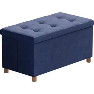 30 Inches Folding Storage Ottoman Bench, Ottoman with Storage Bench for Bedroom, Living Room, Entryway, Foot Rest with , Blue
