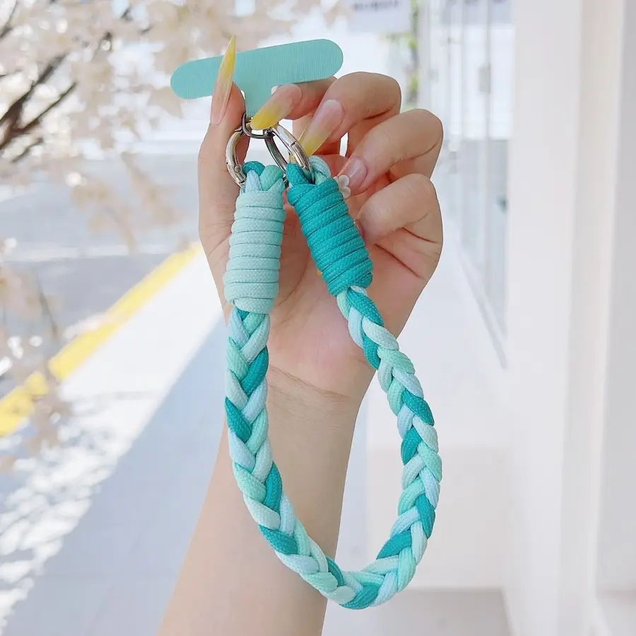 Cute Braided Phone Wrist Holder Rope Keychain Accessories Strap Lanyard with Card Pendant for Mobile Case Phone Charm