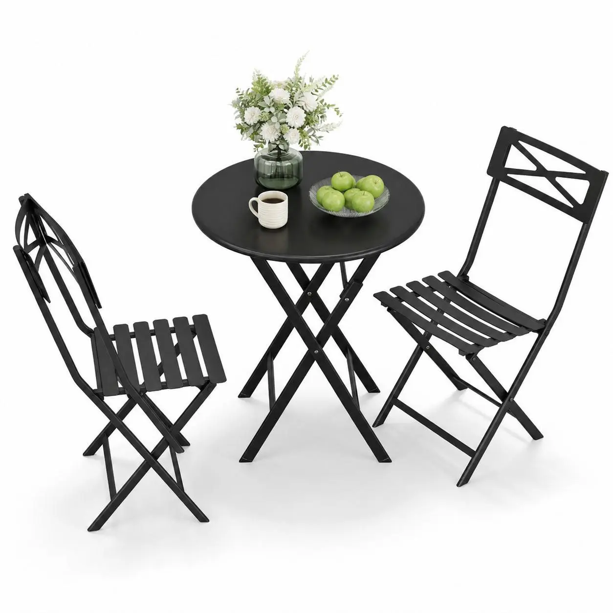 Weather-Resistant Folding Bistro Set, 3-Piece Outdoor Patio Furniture with Steel Table and 2 Chairs - Space-Saving collapsible Garden and Balcony Set