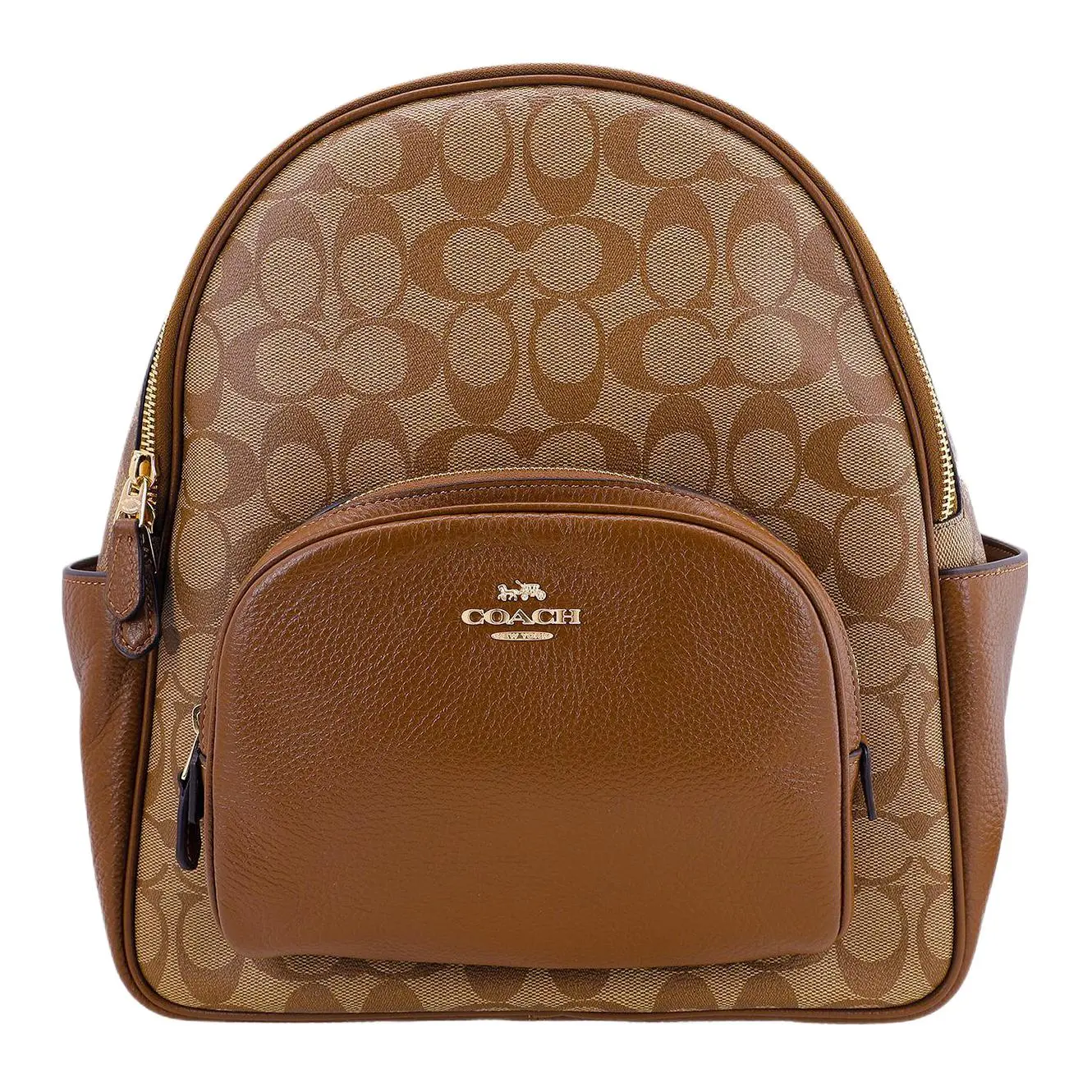 COACH Court 27 Logo-Emblazoned Coated Canvas and Pebbled Leather Backpack for Women, Large Size, Brown Monogram