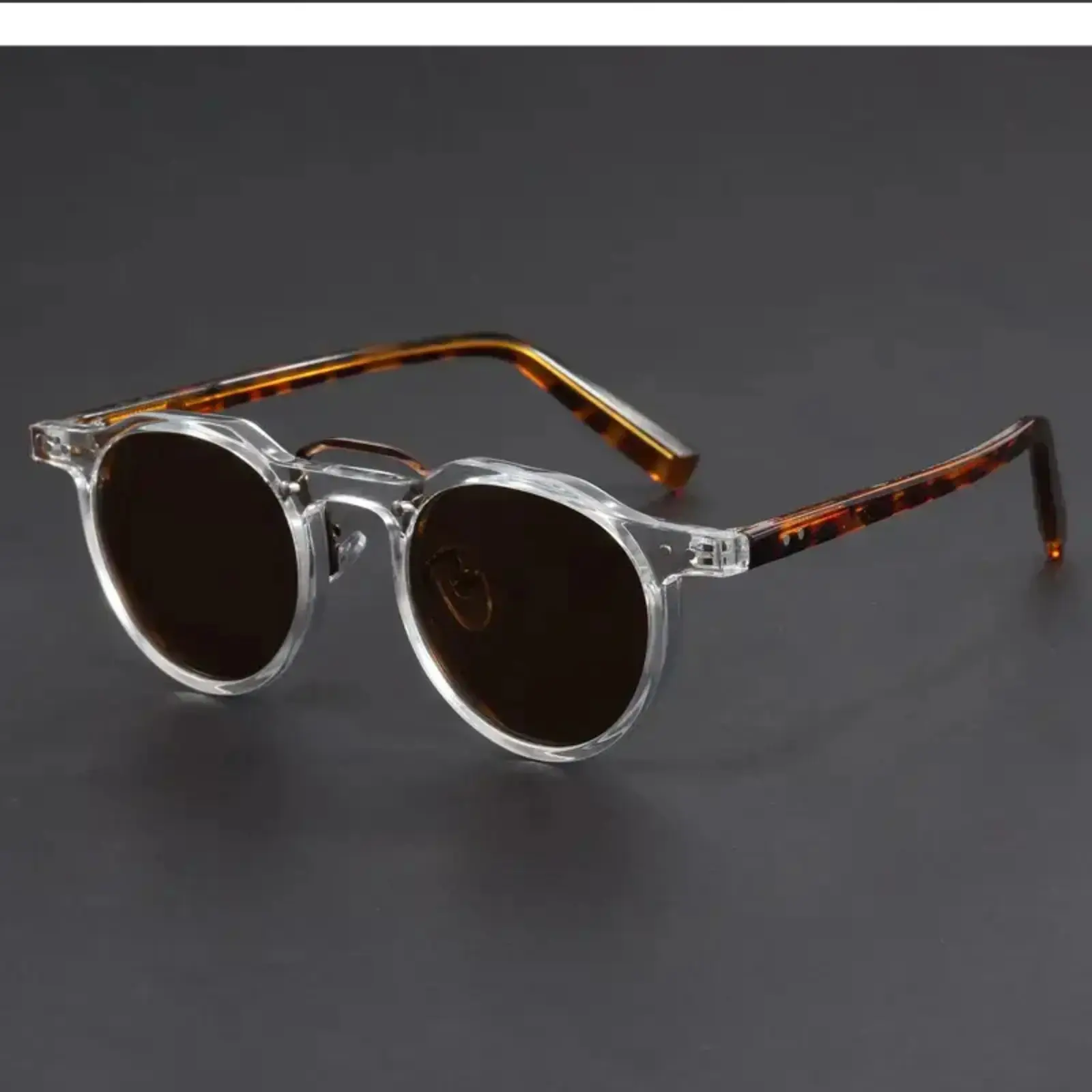 Unisex Retro-Inspired Round Transparent Frame Sunglasses - Polarized UV400 Anti-Glare Anti-UV, Tortoiseshell Temple Fashion Accessories for Adults, Men's Sunglasses, Daily Driving Outdoor Wear, Accessories Adults