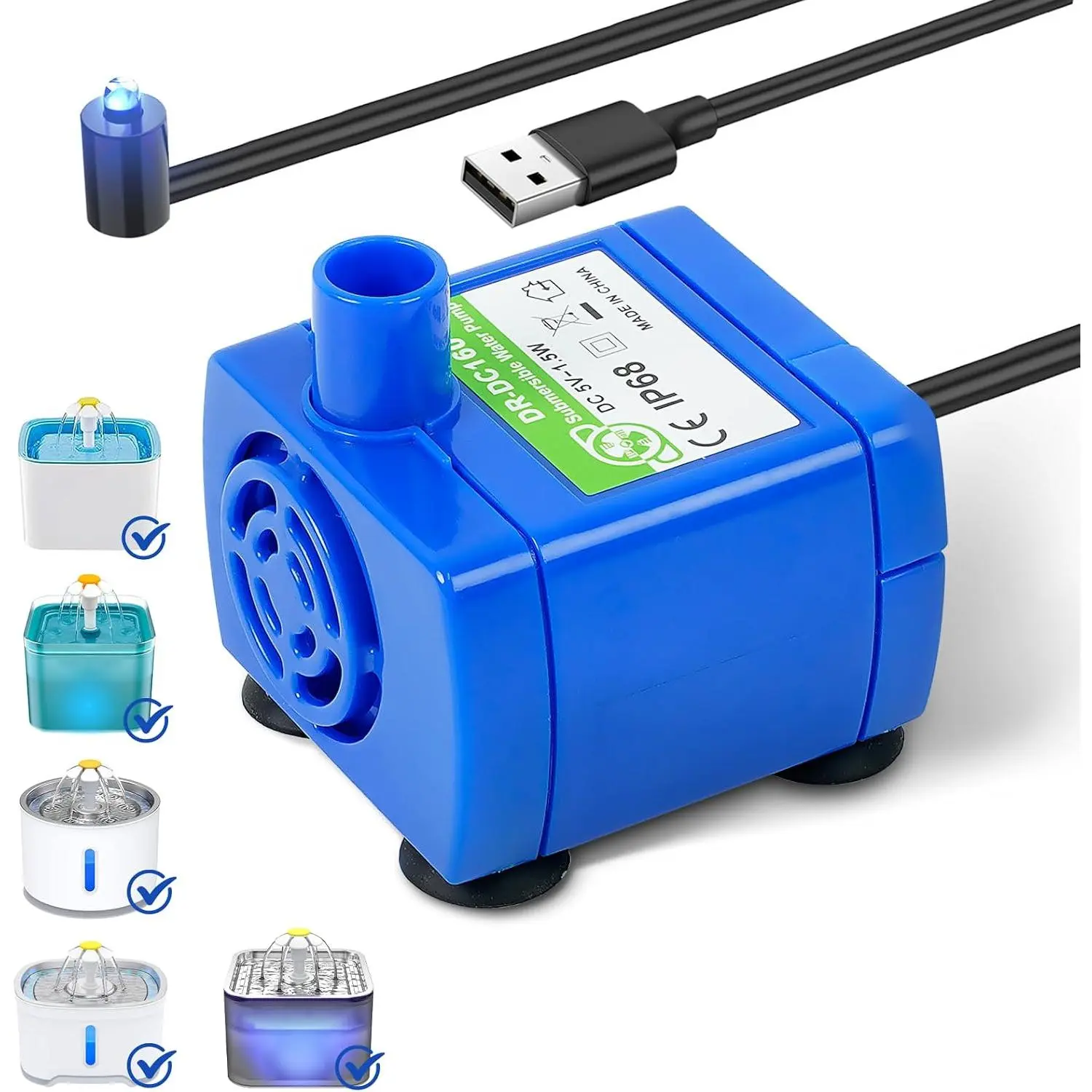 IP68 DR-DC160 submersible water pump  Water Fountain Pump for Tritone Ceramic, Stainless Steel, Round Flower Cap  Fountains, Automatic  Water Dispenser  Pump (With LED)