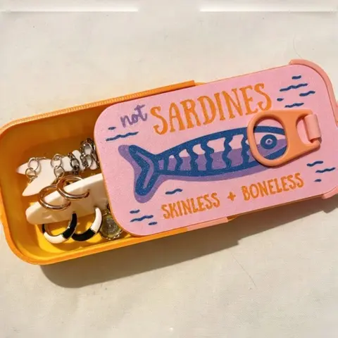 Cute Sardine Can-Shaped Jewelry Box, Portable Mini Accessory Organizer, Holds Earrings Rings, Stylish Travel Gift, Compact Storage Case, Accessories Box