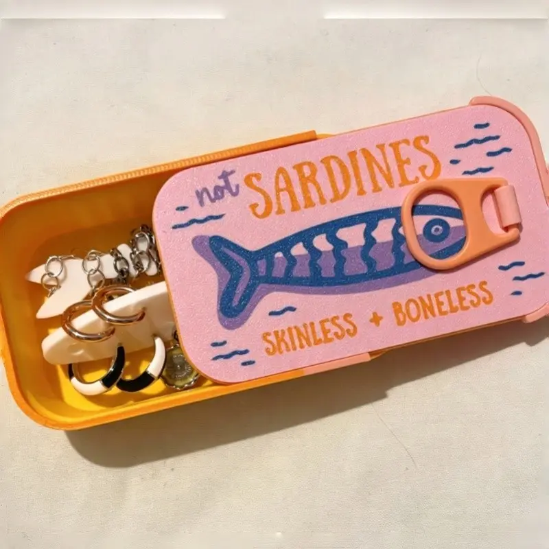 Cute Sardine Can-Shaped Jewelry Box, Portable Mini Accessory Organizer, Holds Earrings Rings, Stylish Travel Gift, Compact Storage Case, Accessories Box