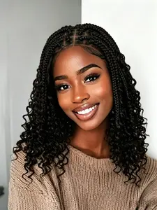 1b Natural Box Braid Wig, Soft Bouncy Curly Ends, Ready to Wear, Perfect for Daily Use, Easy to Style, Comfortable Fit, Synthetic Wigs for Black Women