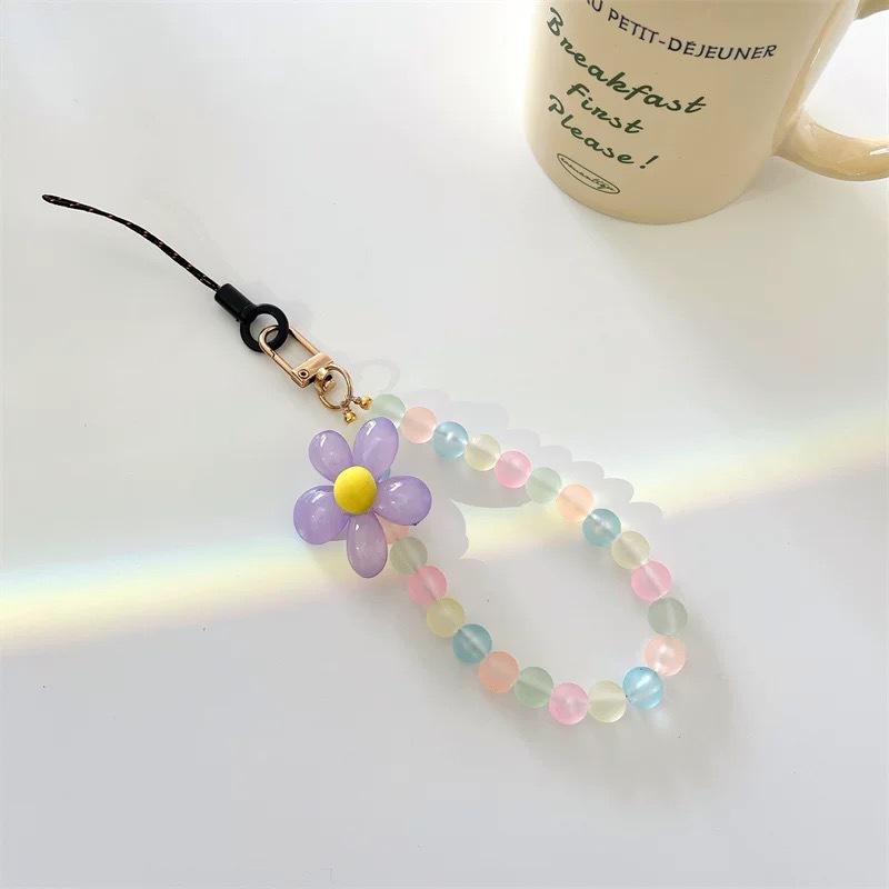 Macaron Color Beaded Phone Strap – Handmade Flower Bead Wristlet, Korean/Japanese INS Style