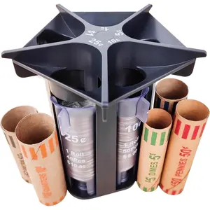 5-in-1 Coin Sorter Tube Change Counter Machine with Coin Wrappers Coin Organizer Holder Roller, Works with Coin Bank Jar, Accurate and Easy to Use