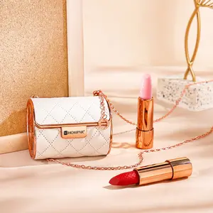 4 Colors Diamond Quilted Crossbody Bag Lipstick Set Moisturizing Color Changing Lip Balm Matte Lipstick Cosmetic Gift Box