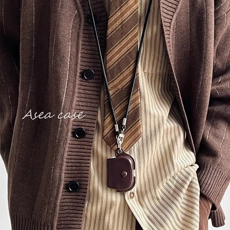 Vintage Leather AirPods Case for Apple AirPods Pro 1 2 3 4, Anti-Drop Crossbody Strap, Durable and Dirt-Resistant Audio Accessory