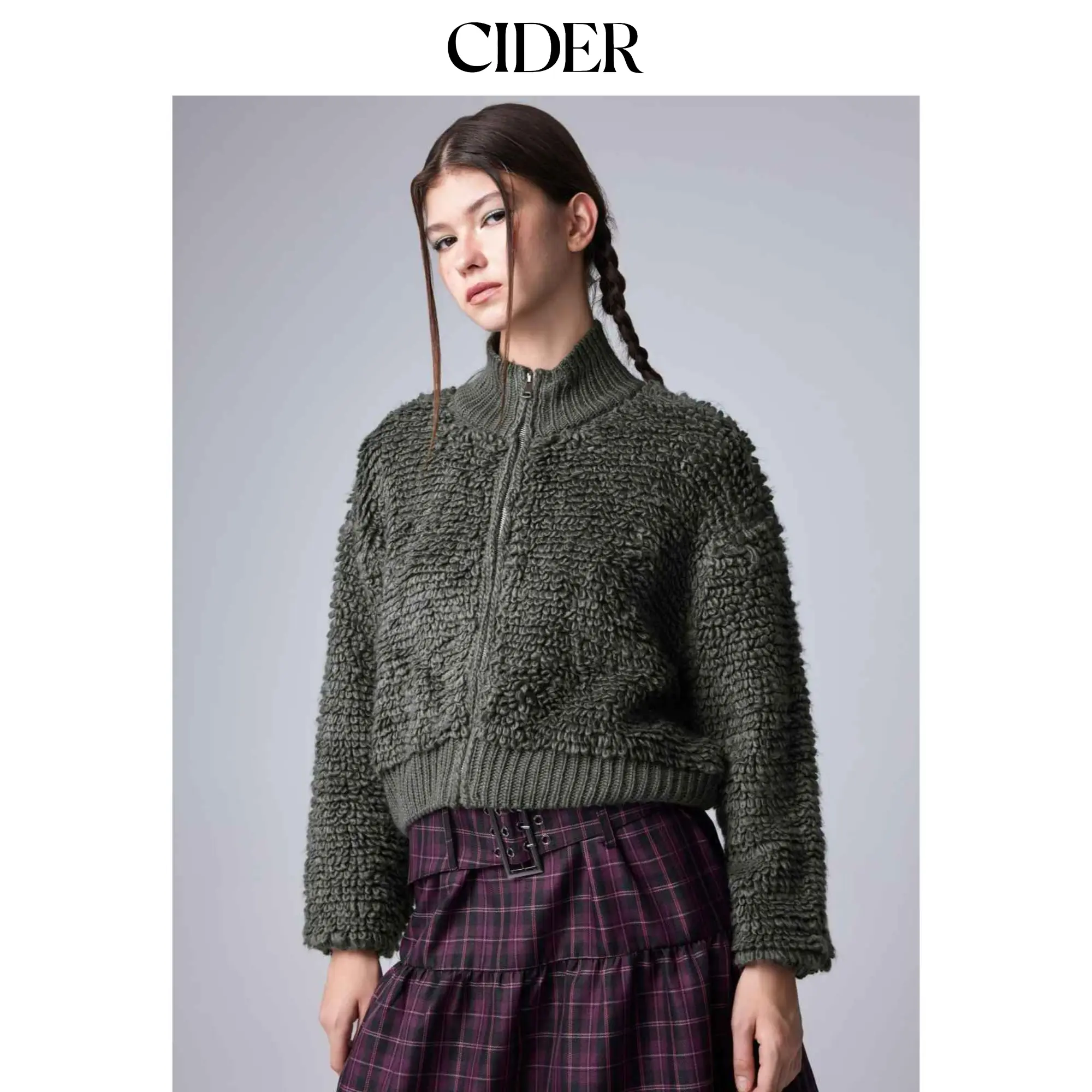 Cider [size 2-10] High Neck Zipper Cardigan