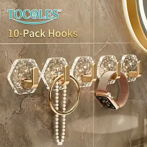 10/20 Pack Self-Adhesive Hooks Hexagonal Ripple Design Heavy Duty Sticky Hooks Waterproof Rustproof for Bathroom Kitchen Keys Towels Coats Household Storage Organiser Easy Installation