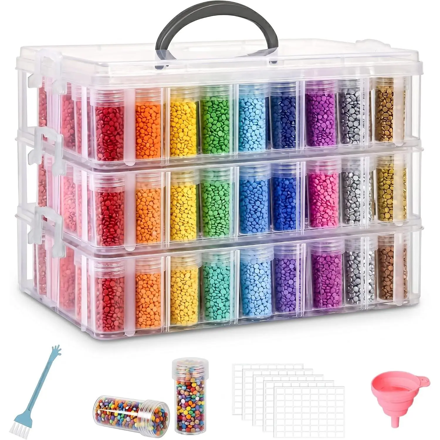 Painting Storage Container, 3-Tier Bead Organizer Box with 150 Slots, Stackable Crafts Organizers for DIY  Art Craft  Bead Storage