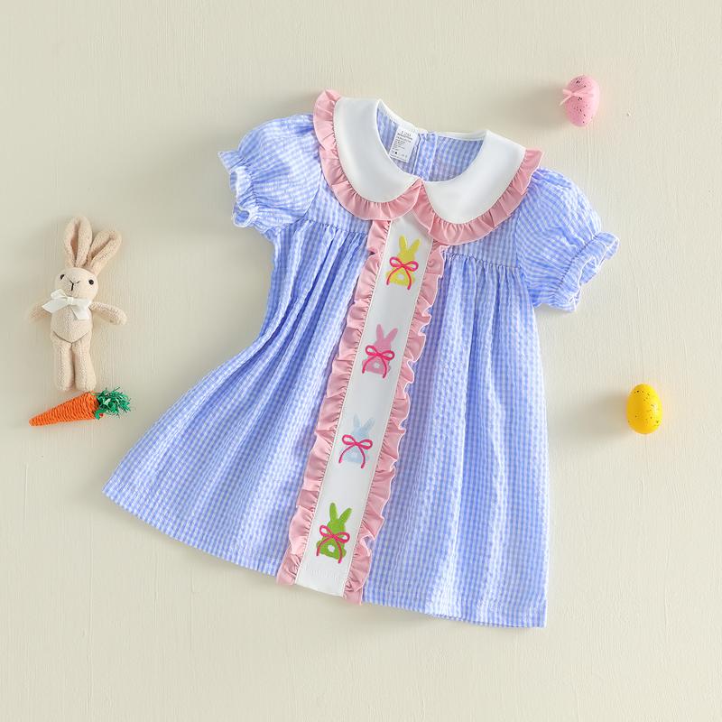 Emmababy Kids Baby Girls Dress Easter Clothes Rabbit Embroidered Plaid Short Sleeve Casual Dress Toddler Princess Dress 1-6 Years Emmababy Kids Baby Girls Dress Easter Clothes Rabbit Embroidered Plaid Short Sleeve Casual Dress Toddler Princess Dress 1-6 Years