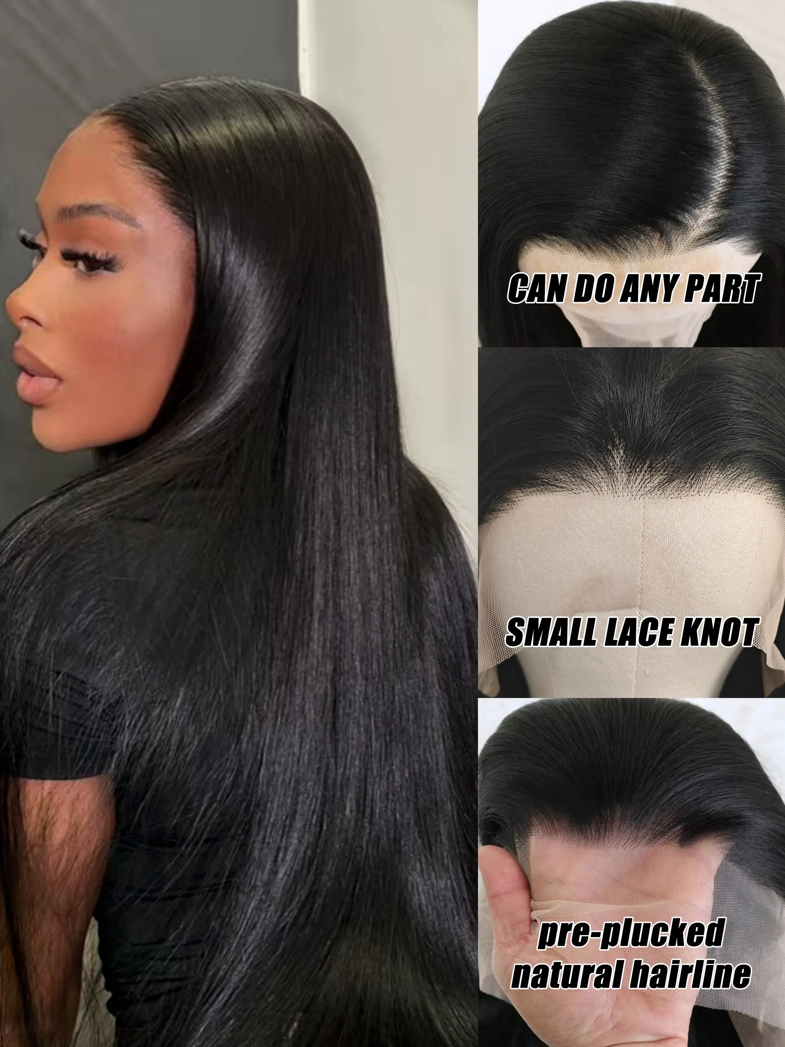 Long Straight Black Synthetic Wig, Free Part Natural Silky Smooth Hair, Unisex Heat-Resistant Fiber, Lace Front, 26 Inches, Suitable for Daily Wear