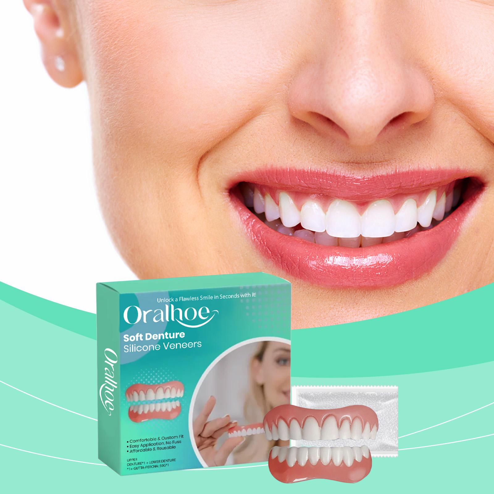 Oralhoe Denture Retainer Veneers Teeth Whitening Veneers Enhance Smile Aesthetics Comfortable Material Dentures Plastic Denture Clean and Gap Cover Unisex Comfortable Natural Dentures Universal Denture Set with Easy Installation  Hypoallergenic