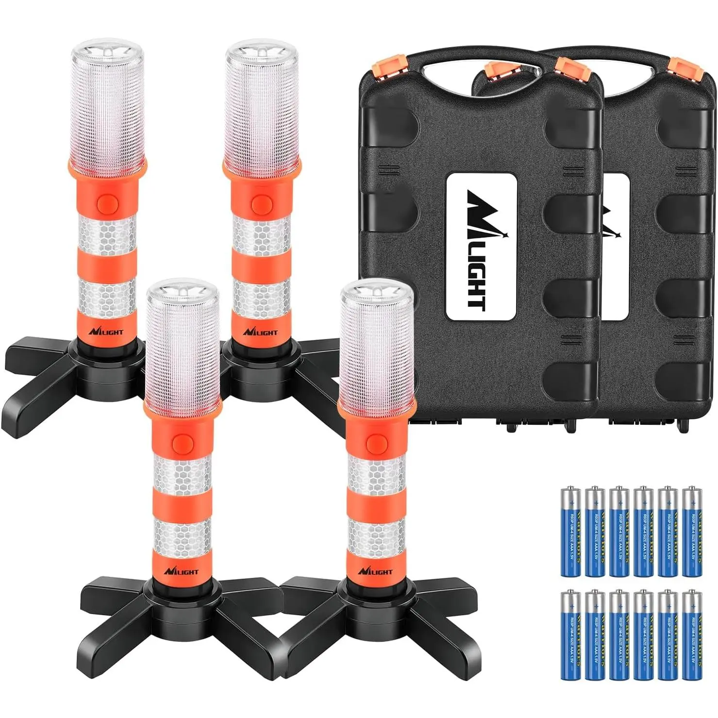 Nilight 4-Pack LED Roadside Emergency Car Kit - Magnetic Base, Detachable Stand, Solid Storage Case, Super Bright 3 Light Modes (Flash Strobe Included), Batteries, LED Safety Flashing Warning Light, Great Gift for Friends