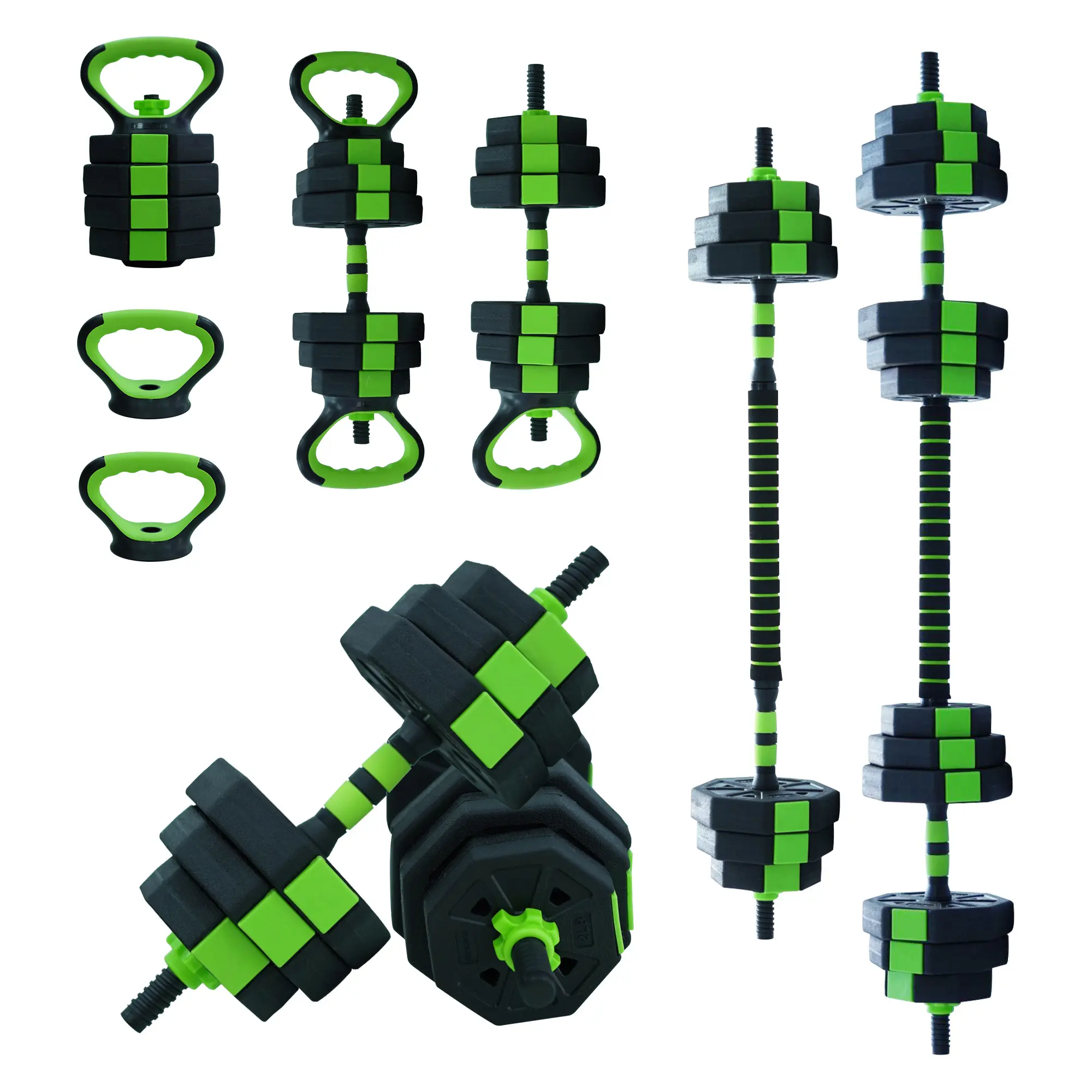 4‑in‑1 Adjustable Dumbbell Set, 44 Lbs Multifunctional Weights Kit, Converts Into Dumbbell, Barbell, Kettlebell and Push‑Up Stand, Home Gym Workout Fitness Equipment for Men Women, Green