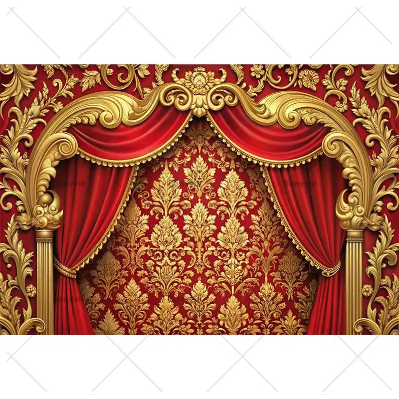 Red Theater Curtain Circus Stage Light Backdrop Background Cloth, Circus Tent Tapestry Wall Hanging Photography Background Premium Polyester Fabric, Party Celebration Decor, Photo Studio Setup, Event Stage Background, Birthday Photography Prop