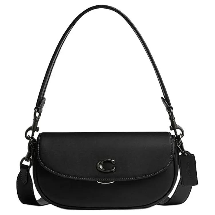 Coach Emmy 23 Leather Saddle Bag for Women – Logo Toggle Closure, Medium, Black