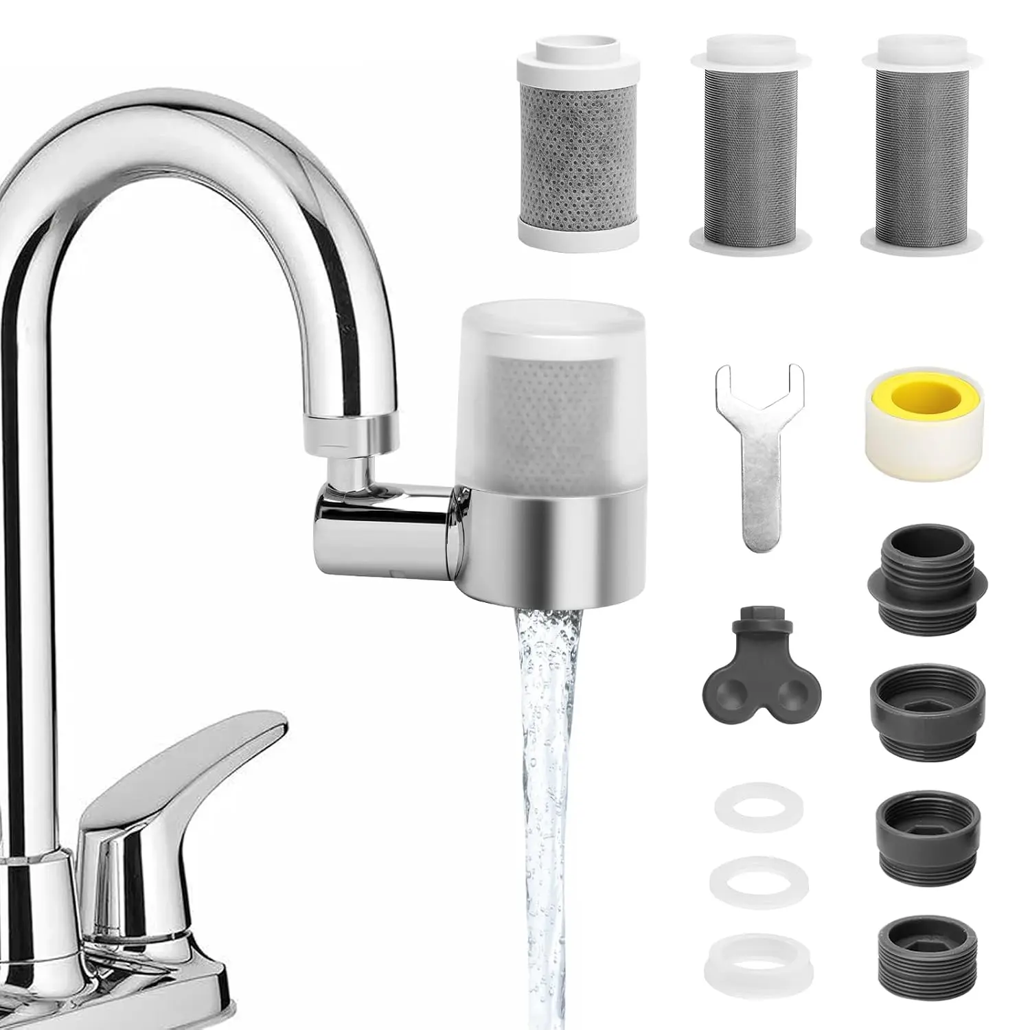 Sink Water Filter Faucet, 720 ° Rotating Kitchen Faucet Water Purifier, Bathroom Faucet Filter Removes Chlorine Fluoride Heavy Metals Hard Water for , Kitchen & Bathroom