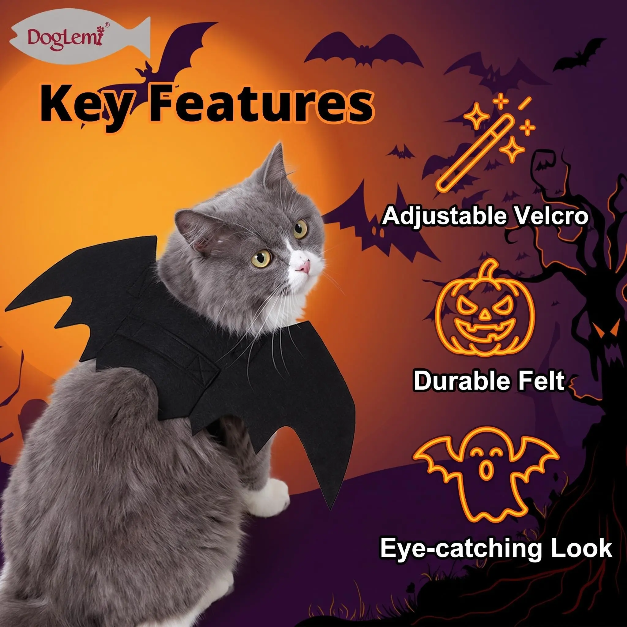 Cat Halloween Costume Bat Wings, Fun and Comfortable Design, Perfect for Parties and Events, Durable Material, Easy to Wear