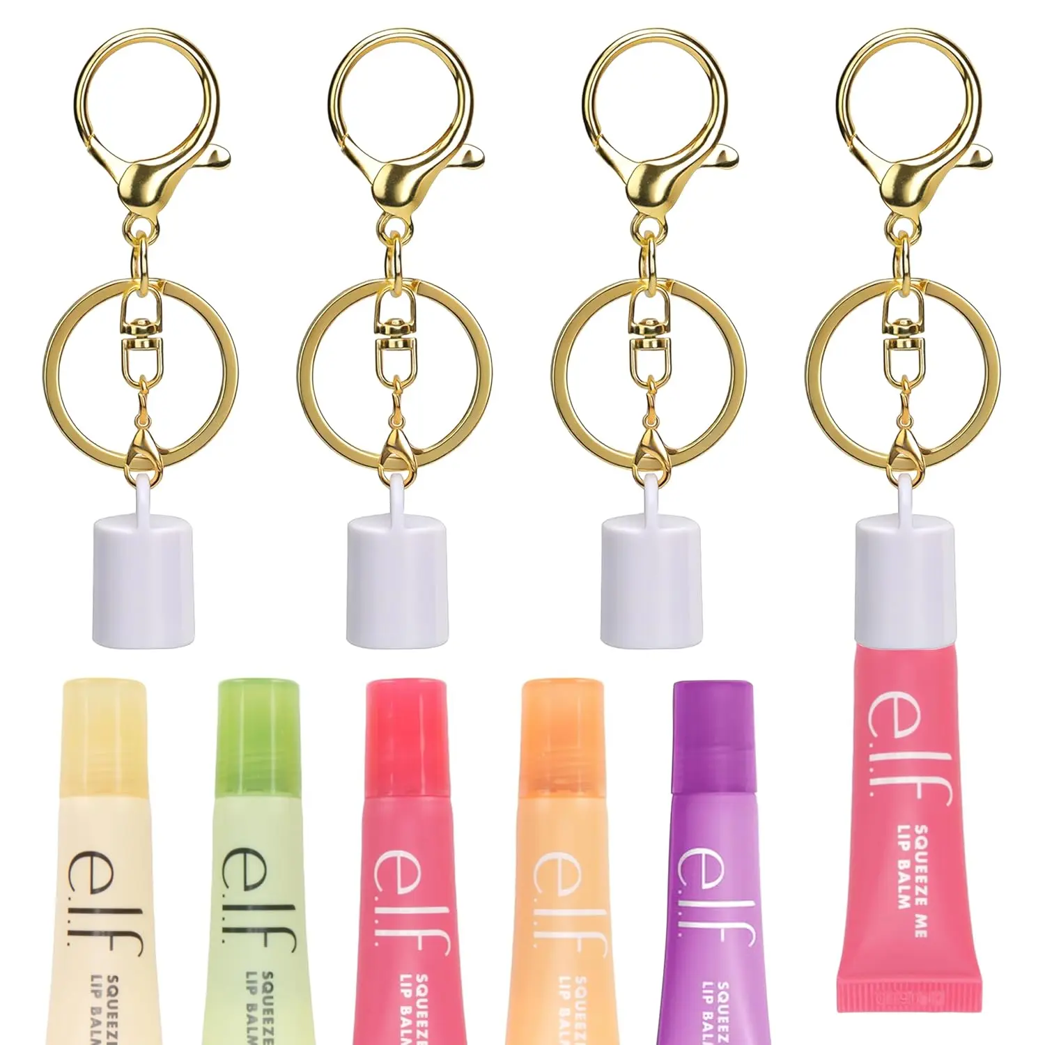 Keychain Cap Holder for 0.21oz e.l.f. Squeeze Me Lip Balm, 4 Packs Portable Lip Gloss Replacement Cover Holder, Trendy Accessories for Bags,Keys,etc., Women's Fashion Accessory (Lip Balm NOT Included)