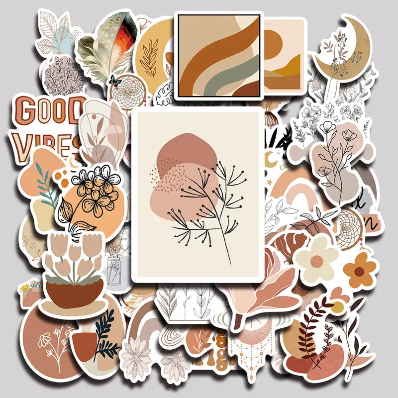 50PCS Bohemian Aesthetic Vinyl Stickers Pack for Laptop Water Bottle Phone Case Skateboard Journal Scrapbook DIY Decoration