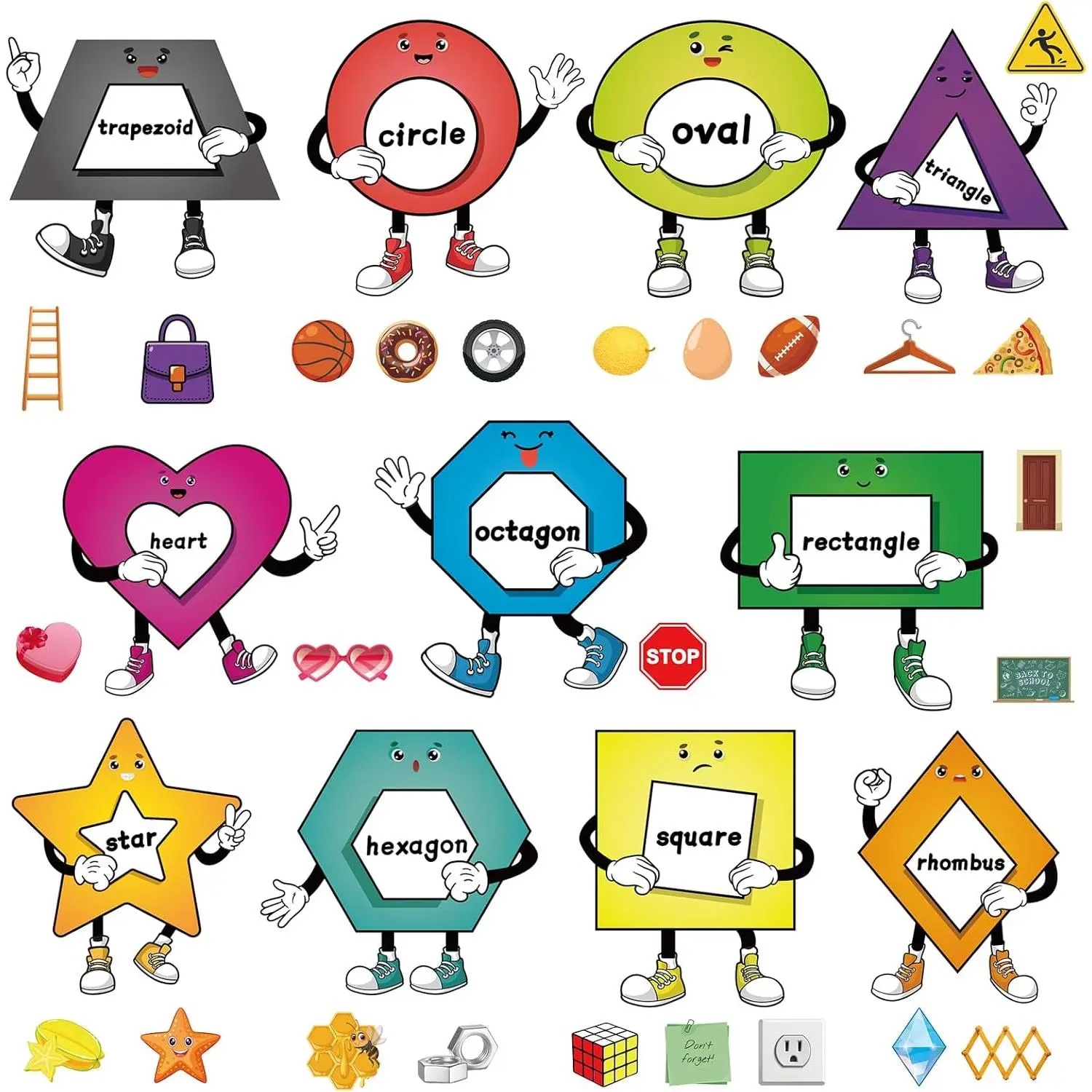 36 count Shapes Bulletin Board Decorations for Classroom,Shape Posters Cutouts for Classroom Decorations Teaching Supplies with 80 count Glue Point