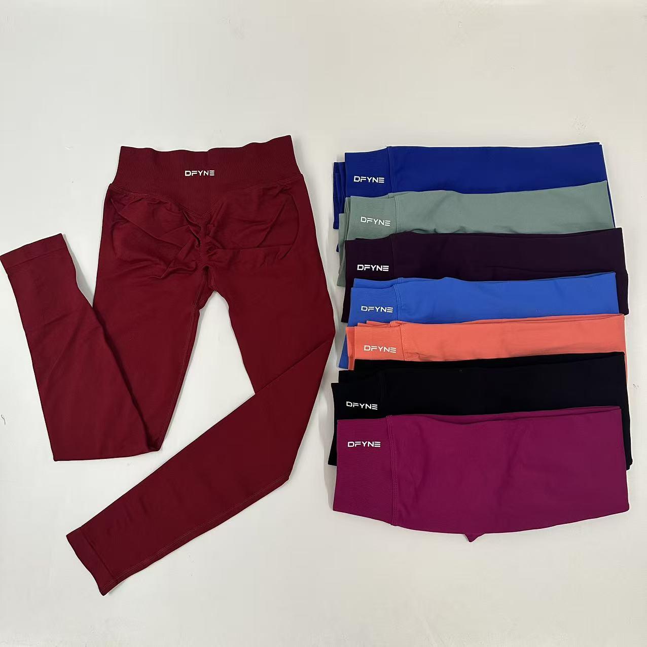 DFYNE Leggings Women Low Ribbed Band Scrunch Bum Seamless Yoga Pants Gym Leggings Fitness Sweat Wicking Stretch Workout Tights