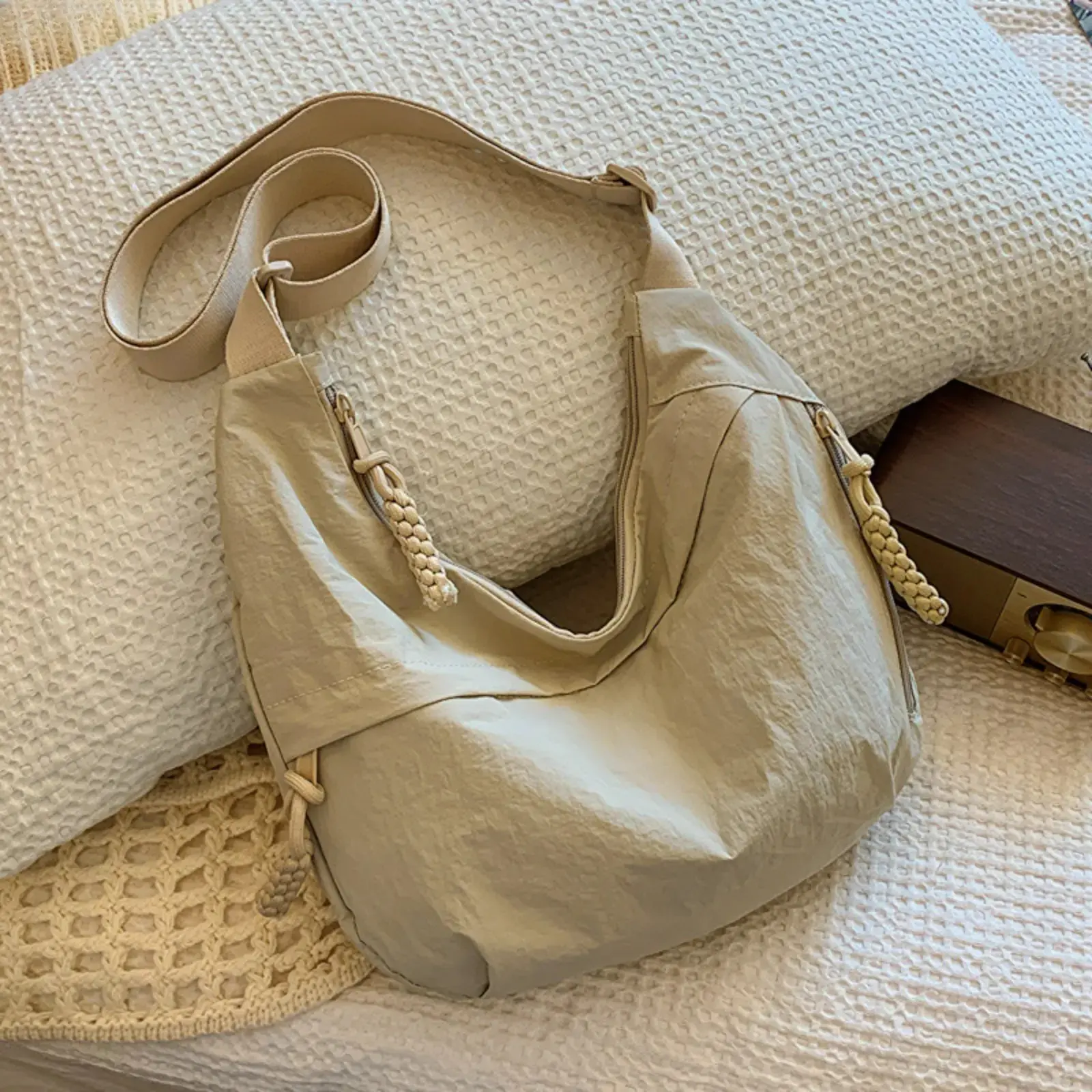 2026 New Summer Washed Nylon Dumpling Bag for Women – Retro Casual Lightweight Hobo Crossbody Shoulder Bag, Versatile Wrinkle Design for Travel, Commute, Shopping & Outdoor Use