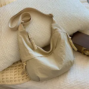 2026 New Summer Washed Nylon Dumpling Bag for Women – Retro Casual Lightweight Hobo Crossbody Shoulder Bag, Versatile Wrinkle Design for Travel, Commute, Shopping & Outdoor Use