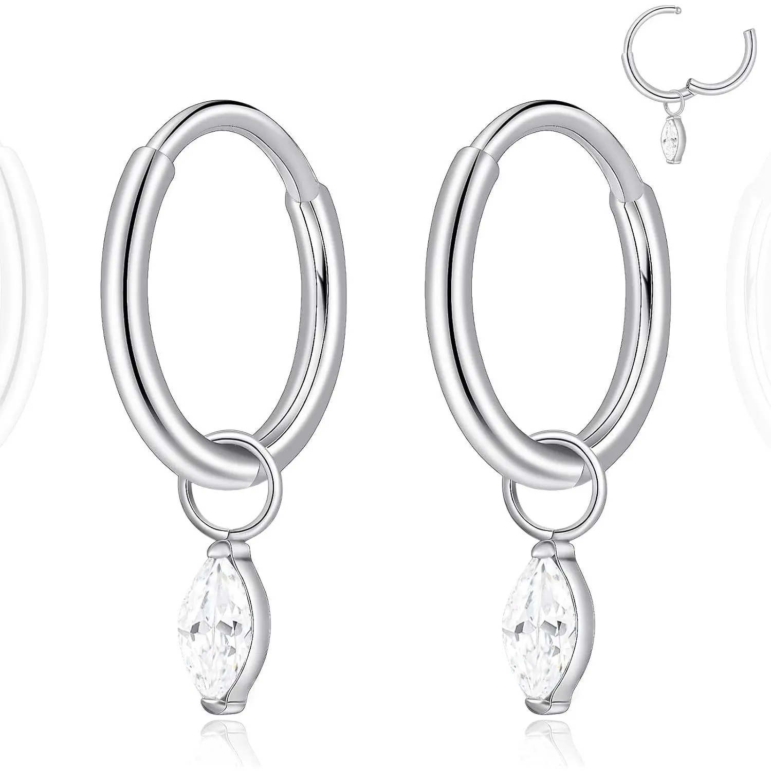 G23 Titanium Clicker Hoops Rook   for Women |  6mm 8mm 20G Dangle Huggie Hoop Cartilage Conch Helix Hoop Earrings