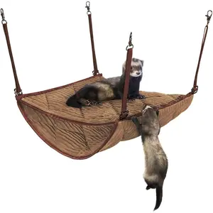 Hammock for Cage - Plush Double Bunk Bed Hanging Clips - Perfect for 2 or More Small Pets (Rats, Ferrets, Hamsters, Guinea Pigs, Chinchillas & Squirrels) - Brown