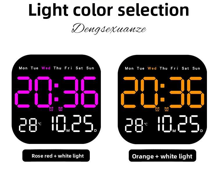 Large Display Digital LED Wall Clock Battery Operated with Temperature Date Weekday Display Adjustable Brightness Alarm Timer Modern Hanging Table Clock for Living Room Bedroom Home Decor