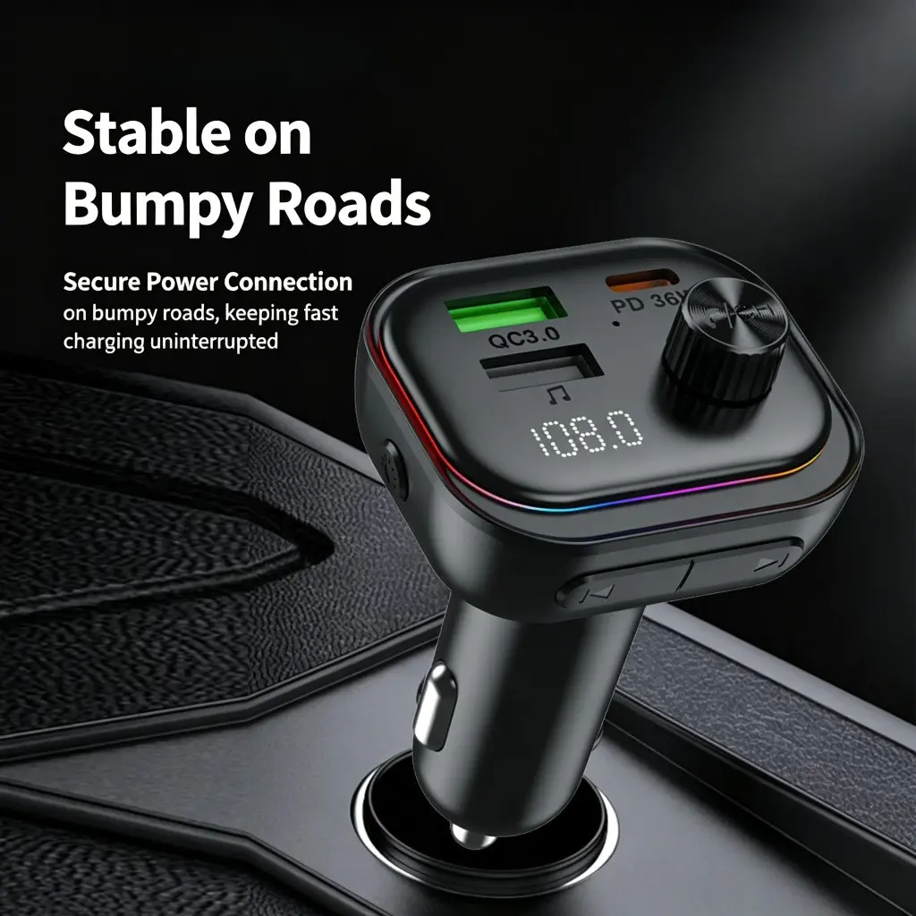 T92 Bluetooth 5.4 Car FM Transmitter, Car MP3 Player with RGB Ambient Light, 30W PD & 18W QC3.0 Dual Port Fast Charger, Voice Assistant Activation, Hands-Free Calling, Universal Car Bluetooth Adapter for All Vehicles