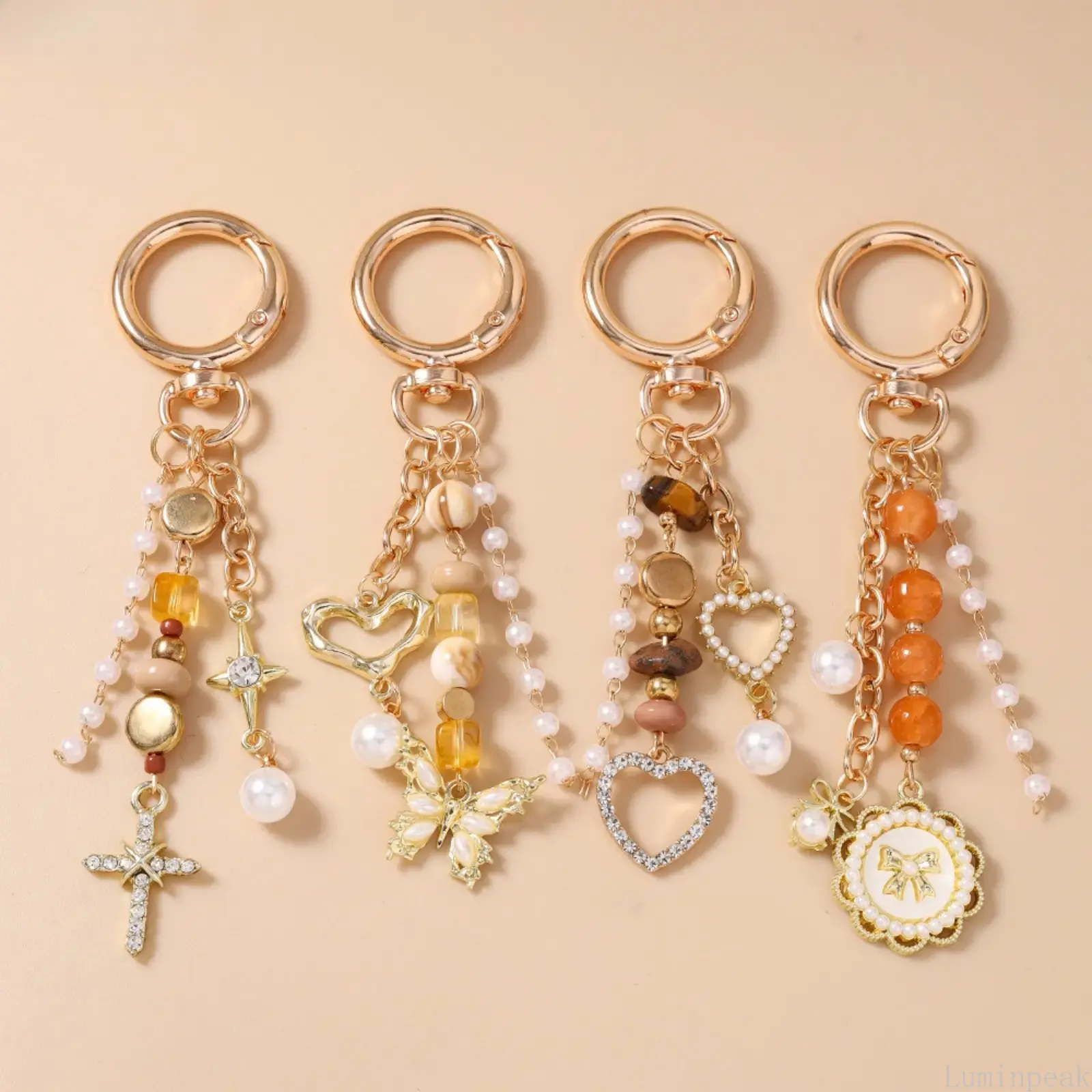 Women's Beaded Wristlet Keychain - Funky Sports Bag Charm with Butterfly, Heart or Cross Pendant, Stylish Wrist Wear, Mini Gift