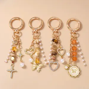 2026 New Arrival Beaded Keychain Bag Charm, Cute Wristband With Round Disc, Cross, Butterfly And Heart Pendants, Funky Unique Girly Accessories For Women, Ideal Sports & Outdoor Mini Gifts