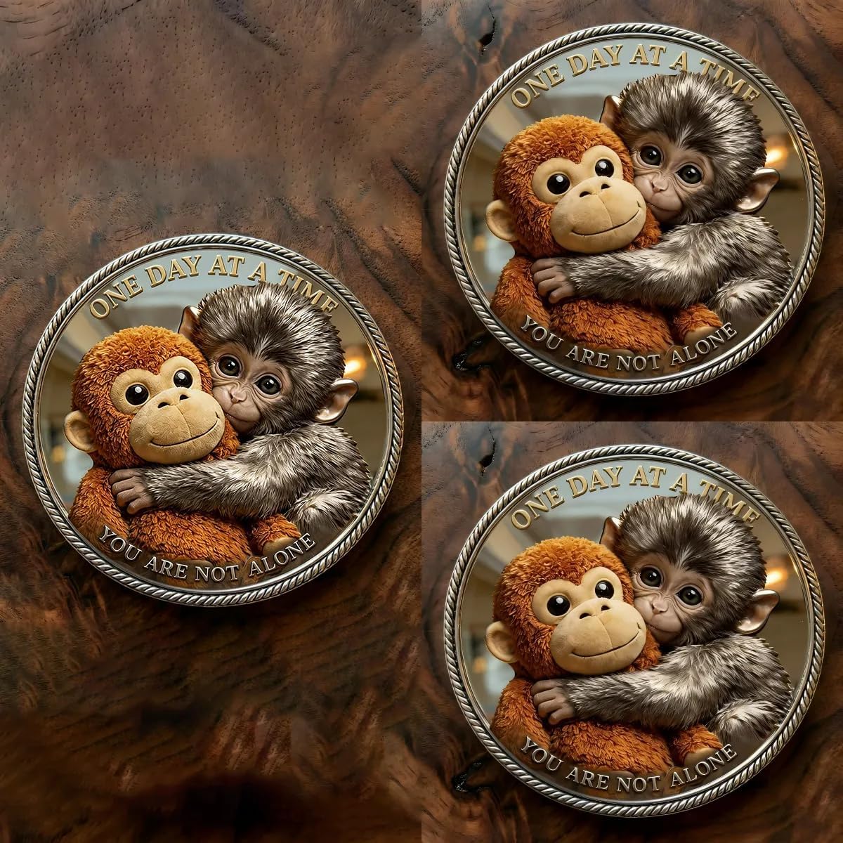 Emotional Support Monkey Coin, Punch Monkey Challenge Coin, It's Okay to Not Be Okay Token, Inspirational Punch Monkey Pocket Coin Gift for Mental Friendship, Anxiety Comfort (3 PCS)