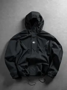 Men's Simple Zipper Hooded Jacket, Drawstring Hem Casual Coat, Floral Print, Suitable for Spring Autumn Daily Streetwear
