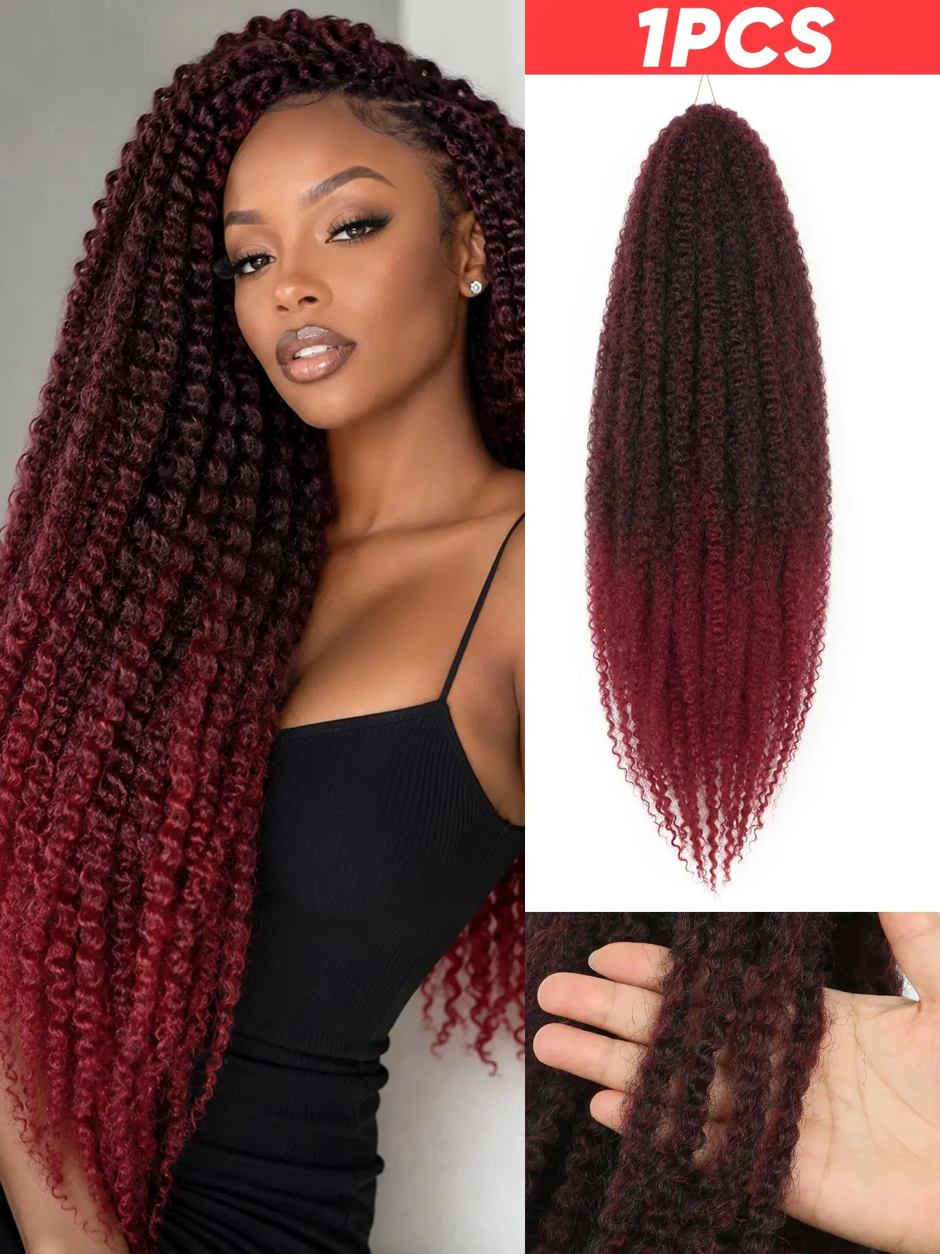 20 Inch Long Twist Crochet Braiding Hair, Soft Long Afro Curly Twist Hair Extensions, Synthetic Braids in Ombre Burgundy Curly Braided Hair for Women Used Daily Party Cosplay Halloween Christmas And New Year Gifts