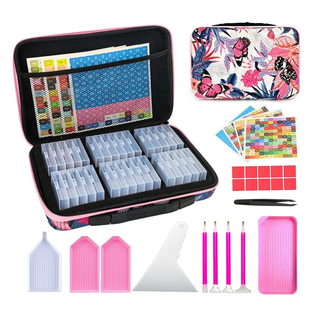 32 Slot Diamond Painting Storage Bag, Craft Art, Includes Tools, Brushes, Clay, Seeds, Round Diamonds, Transparent Box for Organization