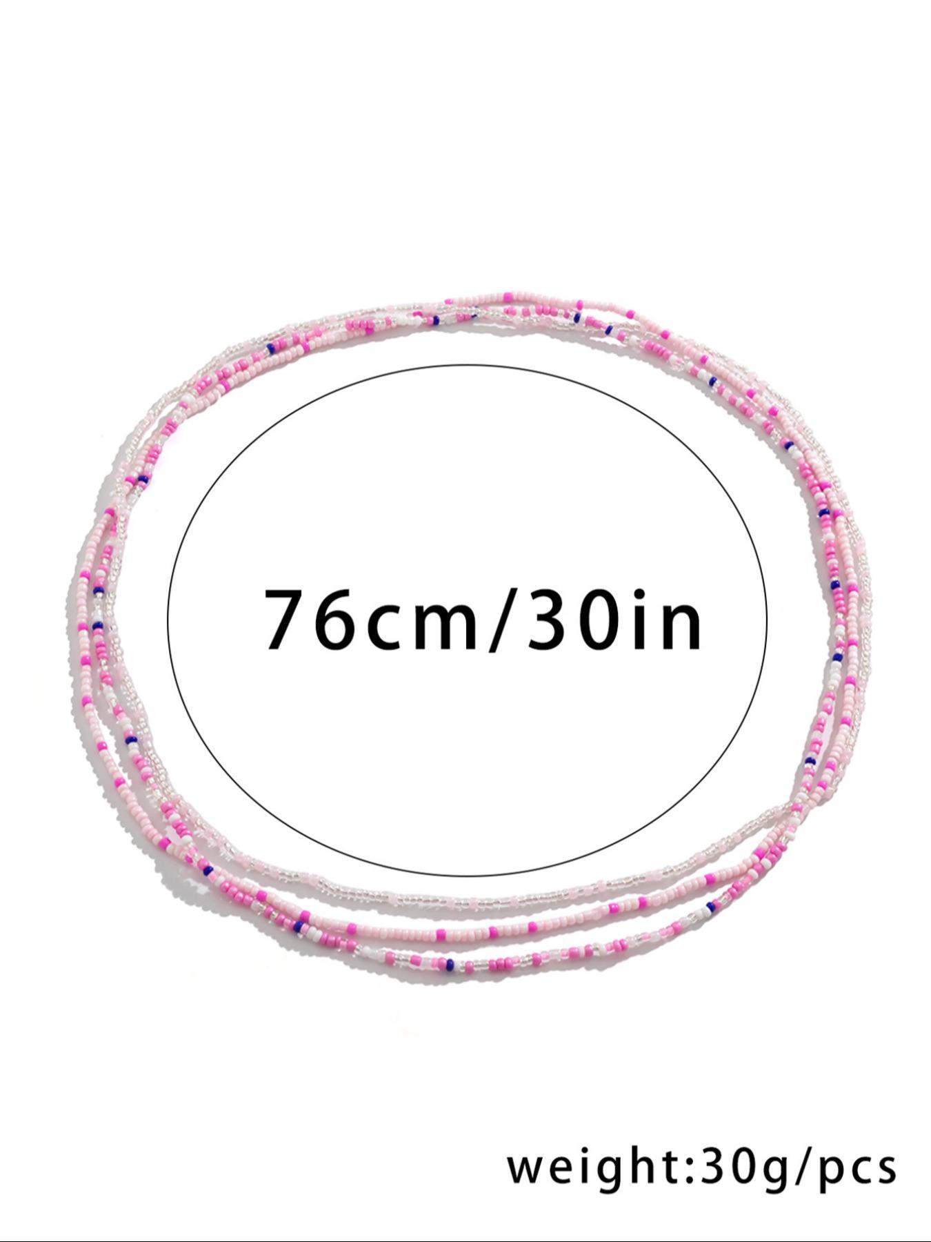 3pcs/set Women's Fashion Colorblock Beaded Waist Chain, Boho Style Beaded Decorated Waist Chain, Casual Body Jewelry, African Waistbeads