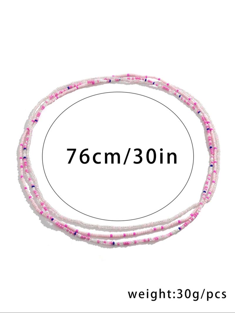 3pcs/set Women's Fashion Colorblock Beaded Waist Chain, Boho Style Beaded Decorated Waist Chain, Casual Body Jewelry, African Waistbeads