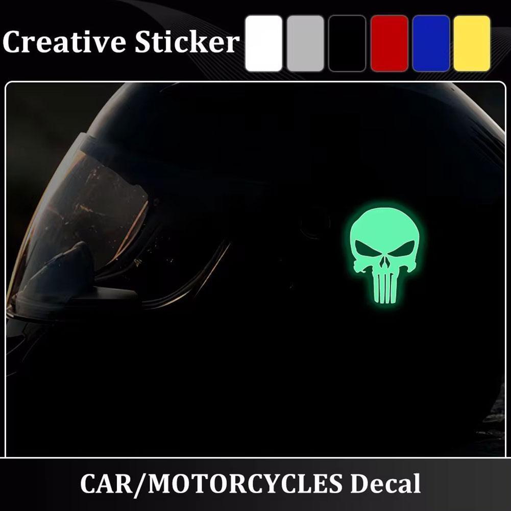 1pc Skull Head Motorcycle Glow Stickers Waterproof Moto Helmet Decoration Motorbike Fuel Tank Side Fairings Decal Accessories