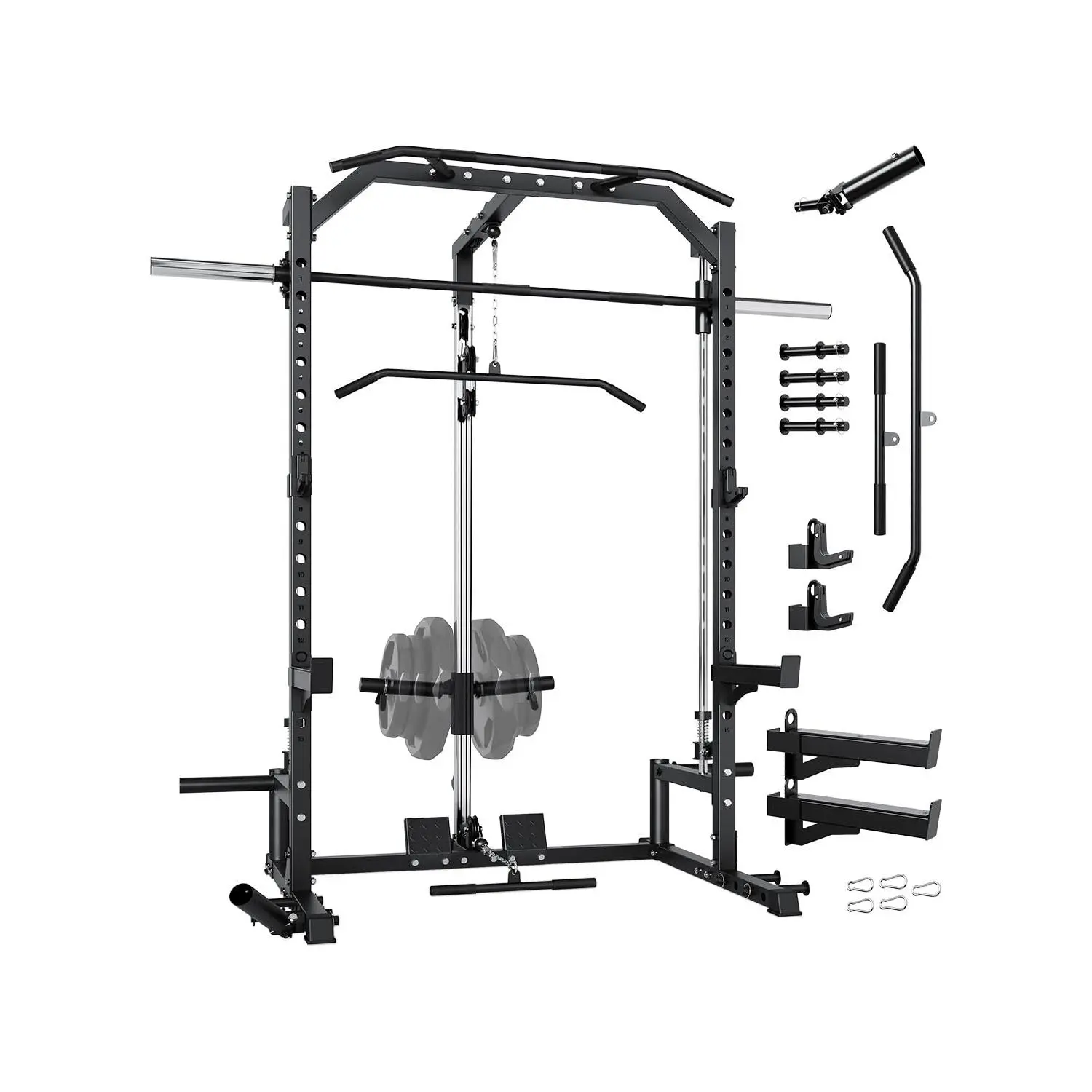 Gaomon Smith Machine Power Cage, 1000lbs Capacity Home Gym Squat Rack, LAT Pulldown Cable System, Heavy Duty Steel Multi-Function Strength Training Station
